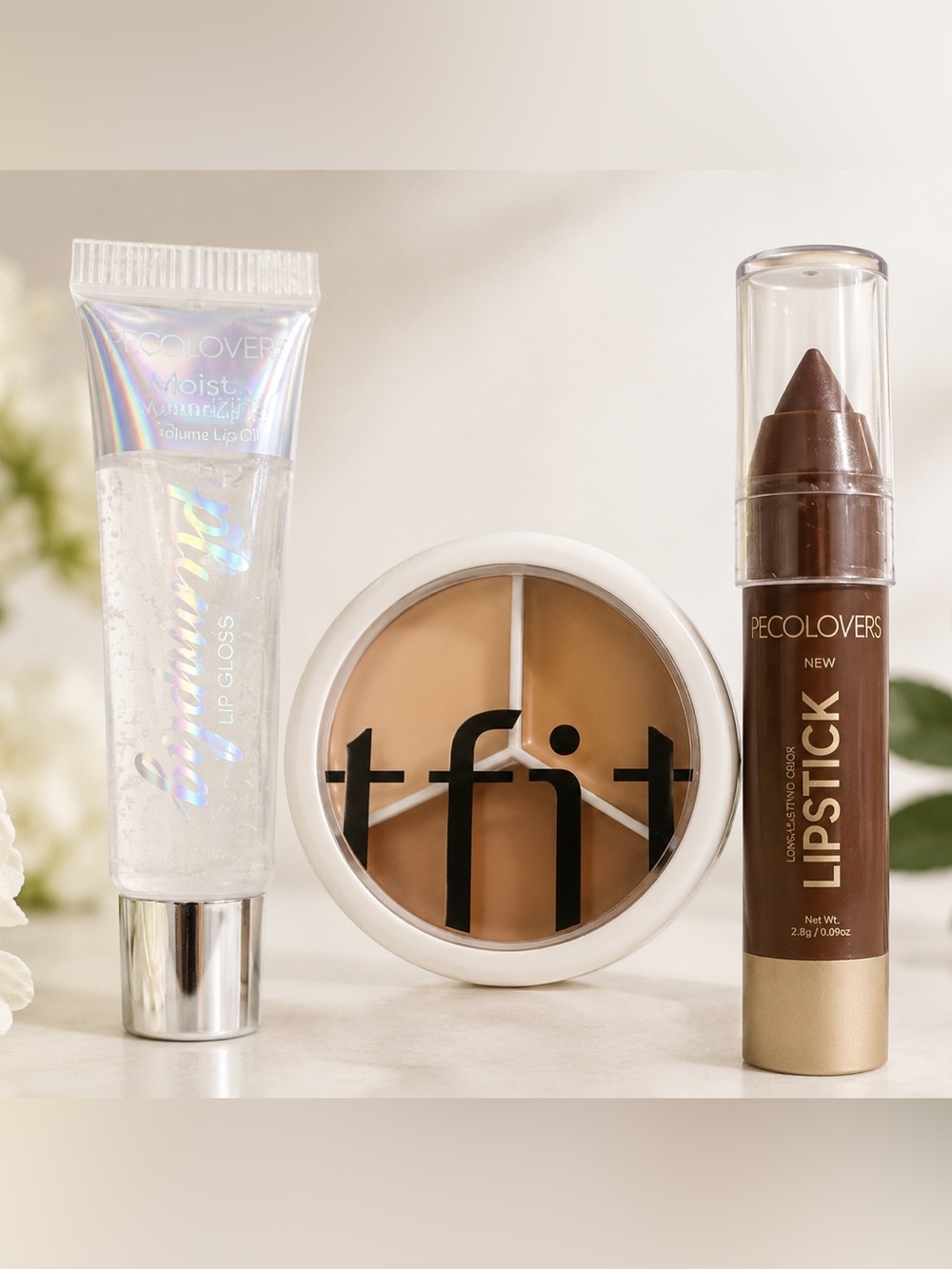 K-Beauty Makeup Bundle | TFIT Concealer + PECOLOVERS Lipstick & Plumping Lip Oil